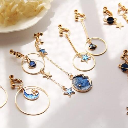 Long Fringed ladies Earrings 2021 Fashion blue Starry Pendant girly temperament asymmetric Earrings girl party gift