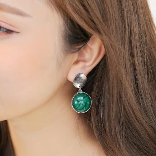 New Sales Retro Geometry Round Zuma Green Earrings Temperament Harajuku Imitation Gems Earrings Brincos Wholesale