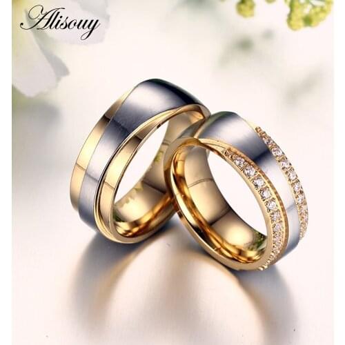 Alisouy Wedding Bands Rings for Love Luxury CZ Zirconia Gold-color Engagement Ring USA Size ring men women lovers' ring