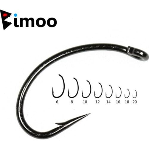 Wholesale 500pcs Fly Tying Caddis Curved Shank Egg Fly Hooks for Shrimp Grubs Emerger Mayfly Nymph Tying Black Nickel Size#8-#16