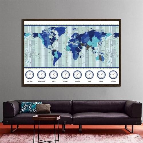 150x225cm The World Map Time zone Map Posters and Prints Culture Education Wall Art Pictures canvas Paintings Home Decor