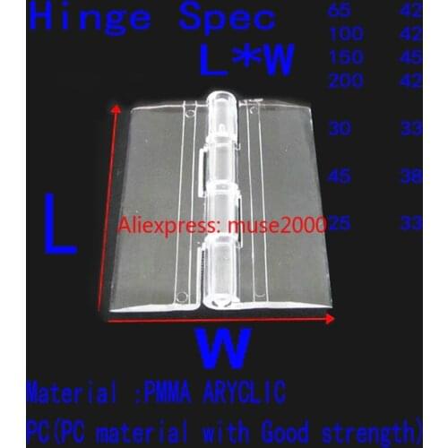 Transparent door hinges 25 30 45 65 100 150 200 300 mm , arcylic plastic clear latch pet hamster cage show exhibition cupboard