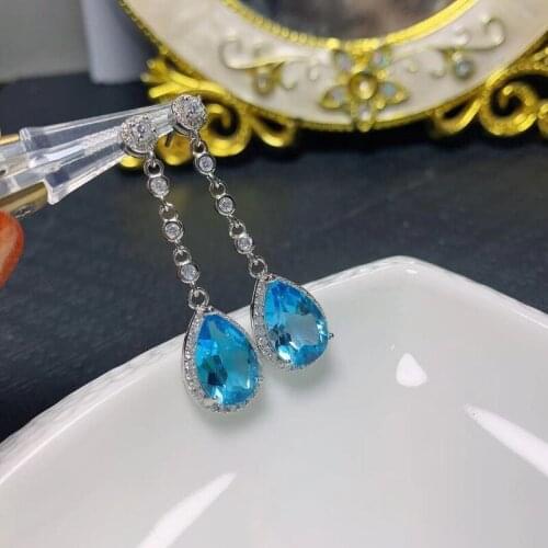 925 Sterling Silver Round Cut 8 MM *12mm Natural Blue Topaz Gemstone Stud Earrings Fine Jewelry Wholesale