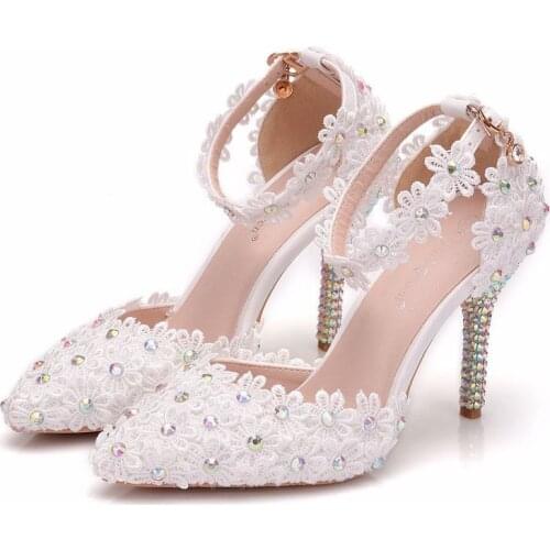 Spring autumn Fashion Lace Women Pumps Shoes Dress Pointed Toe Thin Heels 9CM Sexy High Heels Shoes Womens Wedding Shoes Party