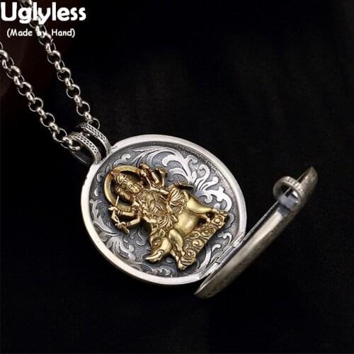 Uglyless Buddhists Opening Buddha Pendants NO Chains Real 99% Pure Silver Buddhism Necklaces Retro Orchid Grass Picture Folder