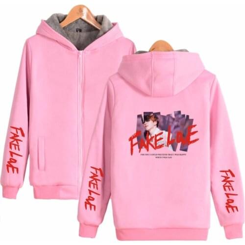 Streetwear Fake Love Yourself Tear Popular kpop Women Winter Thick Warm Hoodie Print Fleece Men zipper Sweatshirt Thicken tops