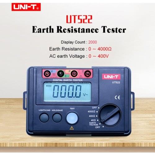 UNI-T UT522 Digital Earth Ground resistance Tester 0-400V 0-4000ohm AC Insulation Resistance Tester with Data hold lcd backlight