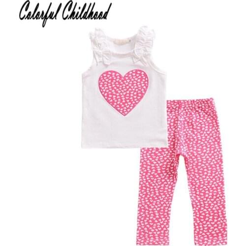 Adorable little girls clothing set autumn cartoon heart printing vest+long pants sets infant kids suit 1-3Yrs