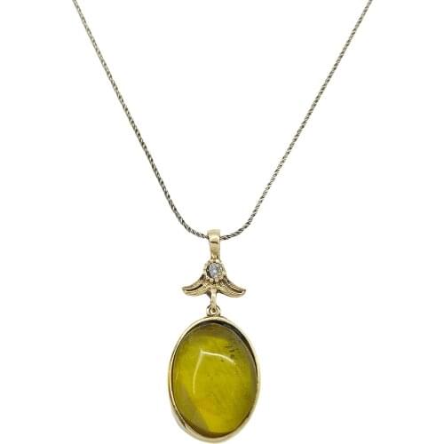 Yellow Amber Squeezing Cubic Zirconia Silver Women 'S Authentic Necklace Midyat Silver