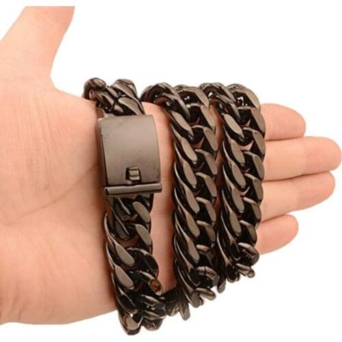 1PCS Christmas Gift Black Color Stainless Steel Heavy Curb Cuban Link Chain Necklace Or Bracelet Mens Jewelry 7-40" 17MM Wide