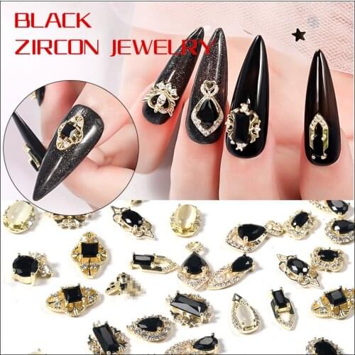 Nail 1 piece black metal zircon crystal alloy gemstone Cats eye stone shiny rhinestone DIY Manicure art decorations accessories