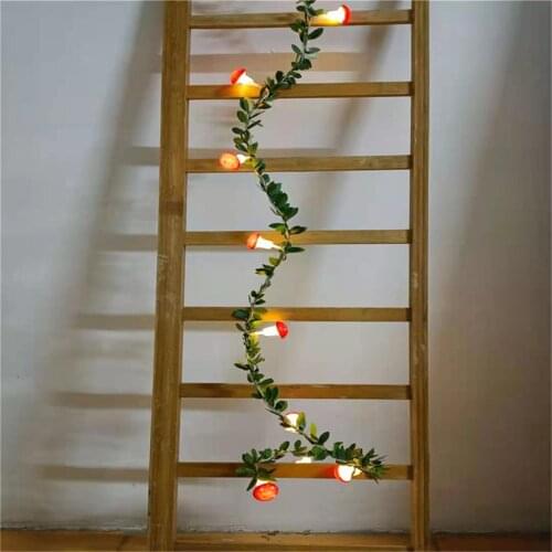 10/20leds Mushroom Shape String Light Simulation Green Leaf Christmas Garland Valentines Day Wedding Holiday Decor Luminaria
