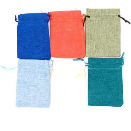 100pcs/lot New Arrival Vintage Colorful Burlap Hessia Gift Candy Bags 10x14cm Wedding Party Favor Pouch Jute Gift Packaging Bags