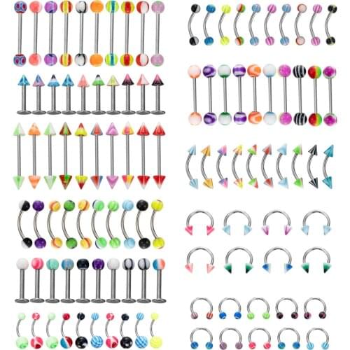 105 Pcs /set Colorful Stainless Steel Summer Body Piercing Jewelry Bar Lip Nose Rings for Women Navel Nail Belly Button Piercing