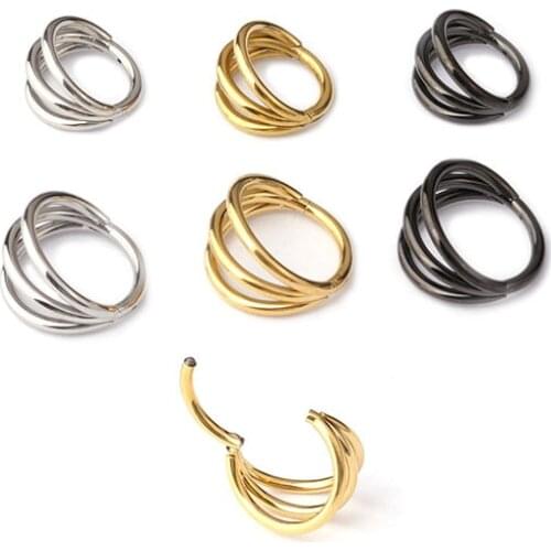 16g 1PC Gold Three Layers Closed Loop Ear Buckle Piercing Earrings for Women Nose Ring Belly Button Rings Cartilage Jewelry