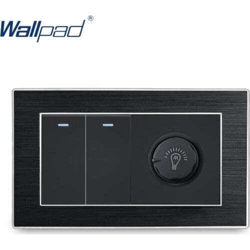 2 Gang 2 Way with Dimmer Switch Wallpad Luxury On Off Satin Metal Panel Rocker Wall Light Switch + Rotary Brightness Switch