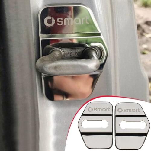 2pcs Car Door Lock Protection Cover For Smart 450 Fortwo 1998- 2007 Stainless Steel Door Lock Logo Badge Sticker Accessories