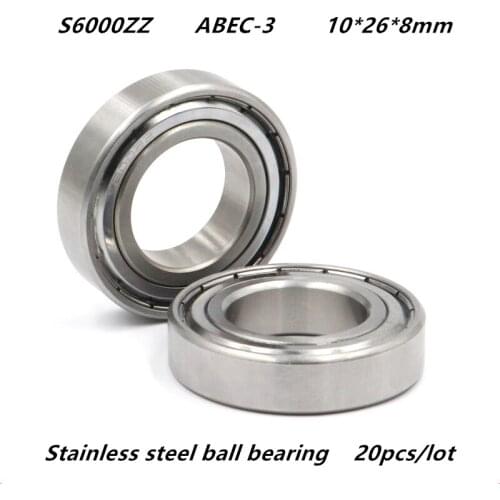 20pcs/lot S6000ZZ stainless steel 440C ABEC-3 deep groove ball bearing S6000 -2Z 10*26*8 mm
