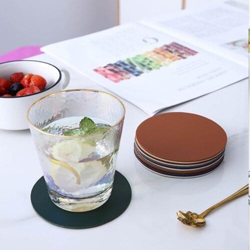 6pcs Faux Leather Coaster for Table Waterproof Heat Resistant Mat Set Coaster Cup Wine Mat Home Office Accessories Decor