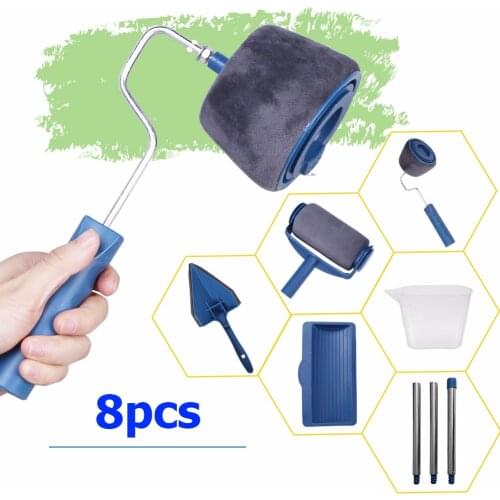 8pc/set Multifunctional Wall Decorative Paint Roller Corner Brush Handle Tool DIY Household Easy to Operate Painting Brushes Kit