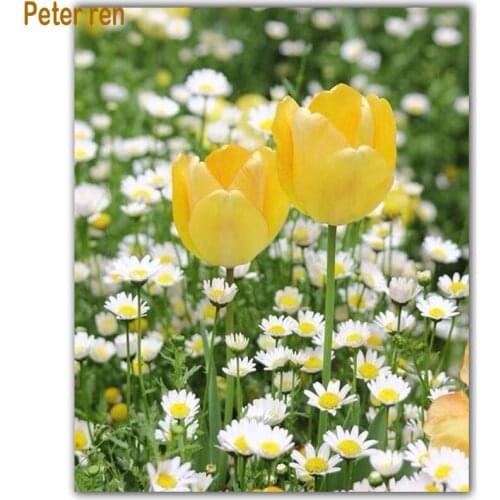 Diy Diamond painting cross stitch kit Diamond Embroidery Tulips and chrysanthemum 3D Square Diamond mosaic icon full paintings