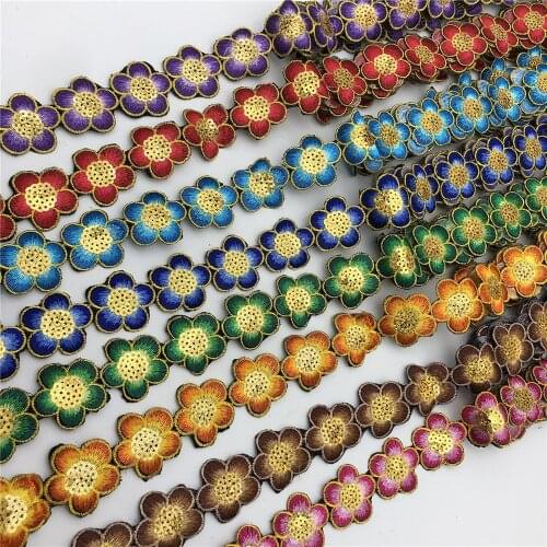 Sequins Lace Ribbon Embroidered Flower iron on Trim Tape Fabric Diy Clothes 8color in stockLeiao Craft