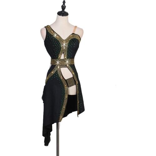Black Standard Latin Dance Skirt Women Rhinestone Rumba Samba Latin Game Dress Adult Sexy Latin Competition Dancing Dresses
