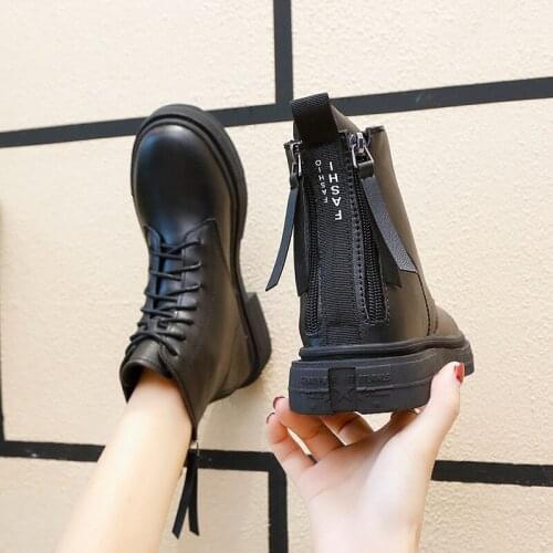 Black Platform Zipper Boots Women Boots Winter Leathe Boots Lace Up Ankle Boots Motorcycle Thick Heel Platform High Heels Zipper
