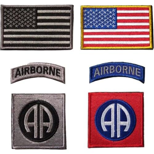 D82 Soldier 101 Airborne Embroidered Velcro Patch Camouflage Armband Sticker USA Flag Tactical Military Clothes Backpack Badge