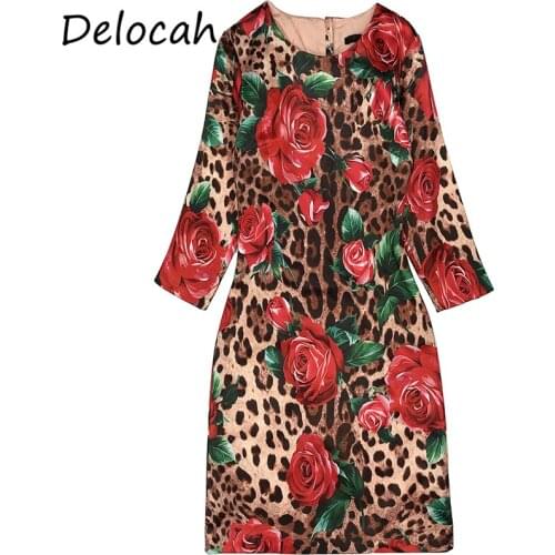 Delocah Women Summer Fashion Runway Party Short Dress Leopard Rose Floral Print Long Sleeve Ladies Bodycon Pencil Dresses 2021