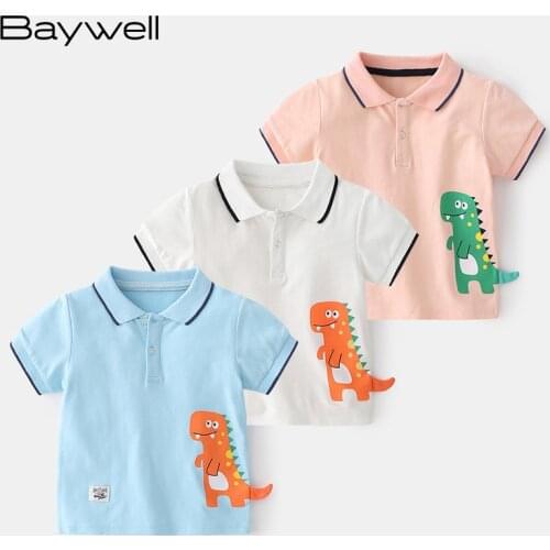 Baywell Summer Tail Dinosaur Polo Shirt For Kids Boys Short Sleeve Lapel Clothes Toddler Boy Cotton Breathable Tops Clothing