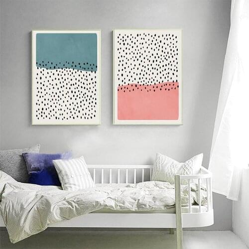 Pink Blue Background Speck Canvas Painting Nordic Abstract Kids Room Poster Unique Picture On The Wall For Living Room Decor