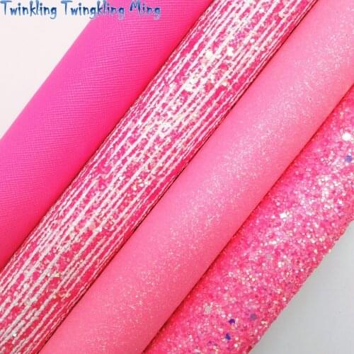 Pink Chunky Glitter Leather, Neon Pink Cross Synthetic Leather Faux leather 21x29CM Twinkling Ming KM468