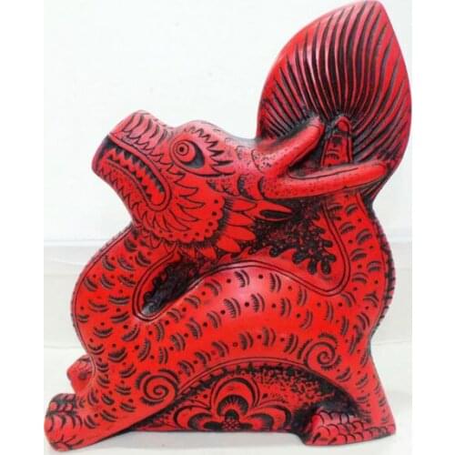 Exquisite Chinese Traditional Technology Red Lacquerware dragon statue