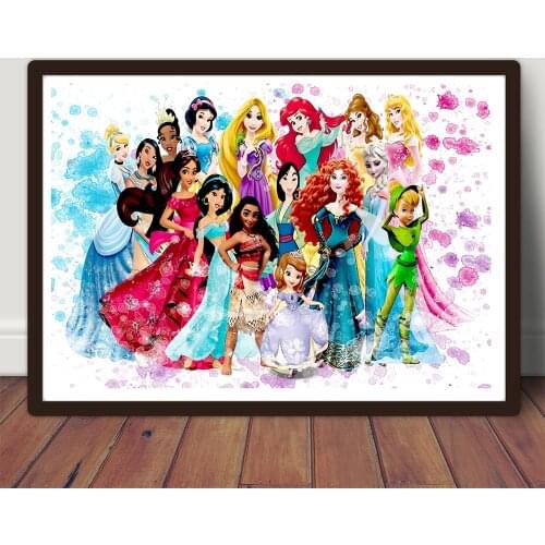 Disney Watercolor Art Canvas Painting Disney Princess Magnolia Snow White Print Art Canvas Painting Bedroom Decoration Painting