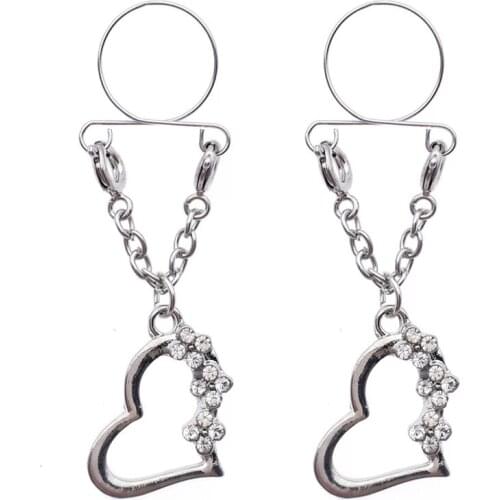 Hot Sale Non pierced Clip On Nipple Ring Women Nipple Heart Flower Fake Nipple White Crystal Dangle Adjustable Sexy Body Jewelry