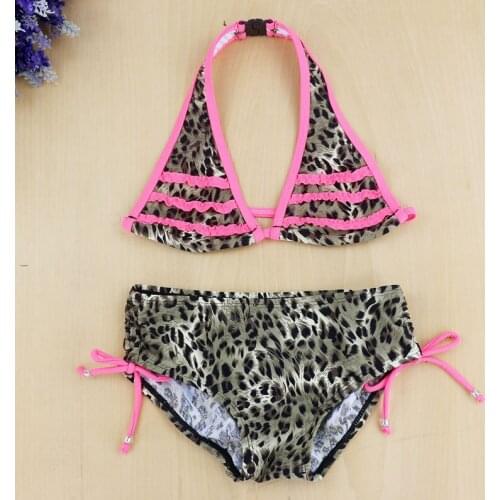 Baby Girls Two Pieces Swimwear Bikini Set 8-16 Y Kids Tankini with Leopard Floral Biquini Child Beach Suit