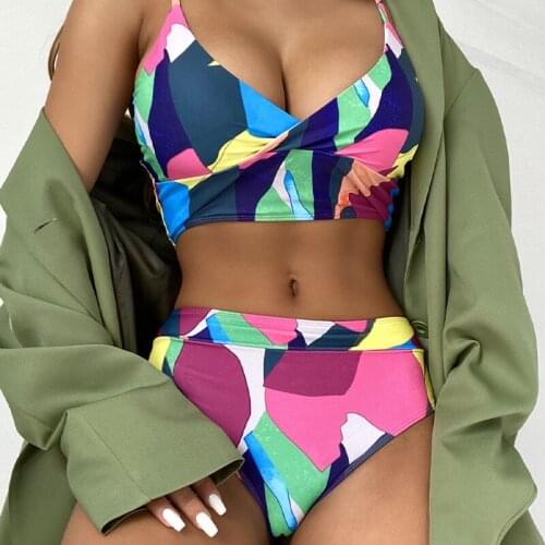 Bikini Set Sexy Swimsuit Bathing Suit Women Printed Sling V Neck Splicing Split Swimwear Fashion Female maillot de bain femme