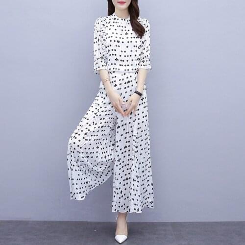 Summer Chiffon 2 Piece Sets Womens Outfits Plus Size Asymmetrical Blouses And Wide Leg Pants Suits Elegant Korean Sets AA5663