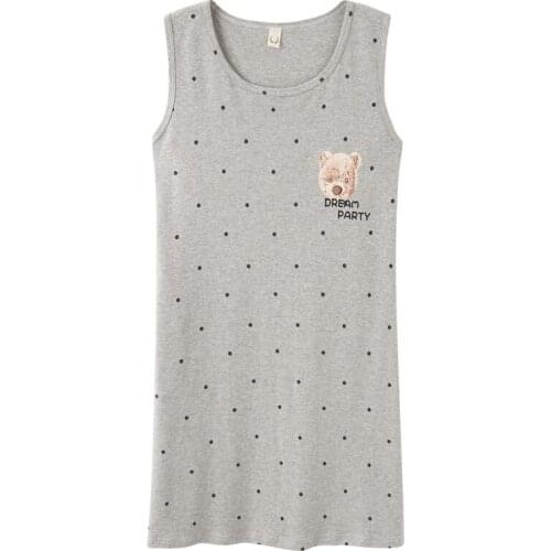 Summer Womens Nightgowns Sleeveless Full Pure Cotton Dress Cute Girls Plus Size M-5XL Sleepwear Polka Dot Printed Sleepwear