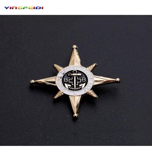 Trendy Accessories Octagonal Star Classic Graphic Anchor Metal Navy Brooch Badge