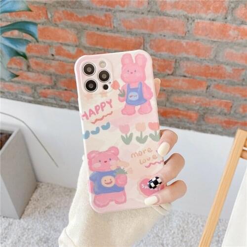 Cute Cartoon Rabbit Phone Case For iphone 11 Pro max 7 8 plus X XR XS Max IMD TPU Cover For iphone 12 mini SE 2020 Soft Capa Bag