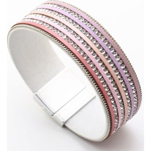 Pink Vogue Beaded Rhineston Multilayer Chain Handmade Leather Bracelets Women Fashion Girls Bangle Female Jewelry Wedding Bling