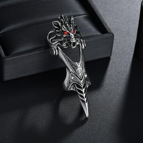 Fashion Unisex Dragon Gothic Punk Joint Knuckle Full Finger Claw Ring Jewelry Red Clear Crystal Party Club Evil Eye Men Rings