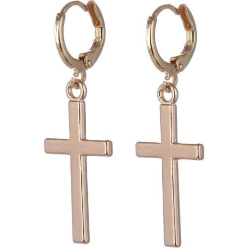 Fashion Gold Color Drop Earrings Small Cross Shape Punk Jewelry Best Gift for Women Girl Wholesale E061