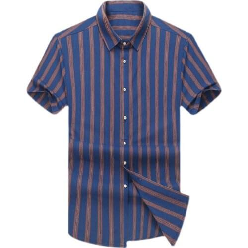 Summer Men Shirt Casual Plus Size Men Short Sleeve Male Shirts Cotton Slim Loose Striped Mens Shirts Tops Plus Size 6XL 7XL