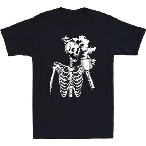 Skeleton Skull Drinking Coffee Funny Horror Halloween Gift Retro Mens T-Shirt