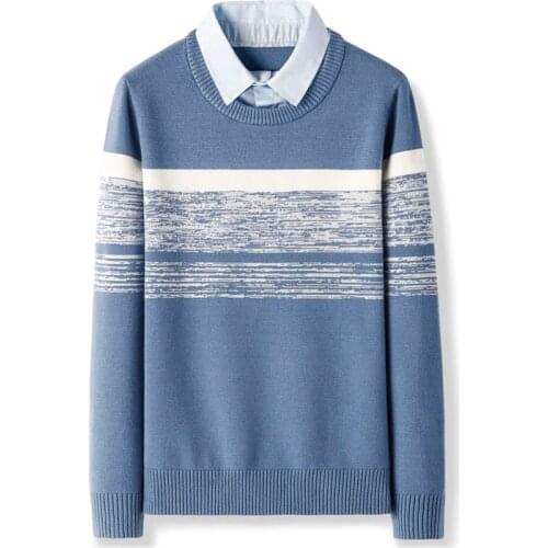 Men Sweater Shirt Collar 2020 New Autumn And Winter Slim Male Knitted Pullover Sweater Fake Two Teenage Boys England Style M90