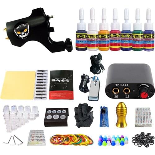 Tattoo Set with 1 Rotary Professional Tattoo Machine 7 Colors Ink Complete Tattoo Kit With Tattoo Needles Power Supply