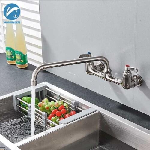 Brushed Nickel Kitchen Faucet Wall Mounted Kitchen Mixer Tap Bathroom Basin Faucet Rotate SpoutFaucet Brass Vanity Sink Crane